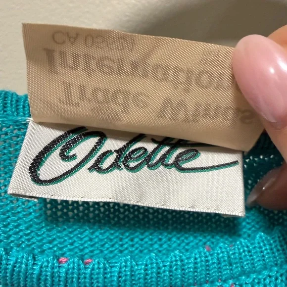 NWT Vintage 80s Odette Italian Knit Sweater Size M - Pink & Aqua Novelty Art - Picture 11 of 11
